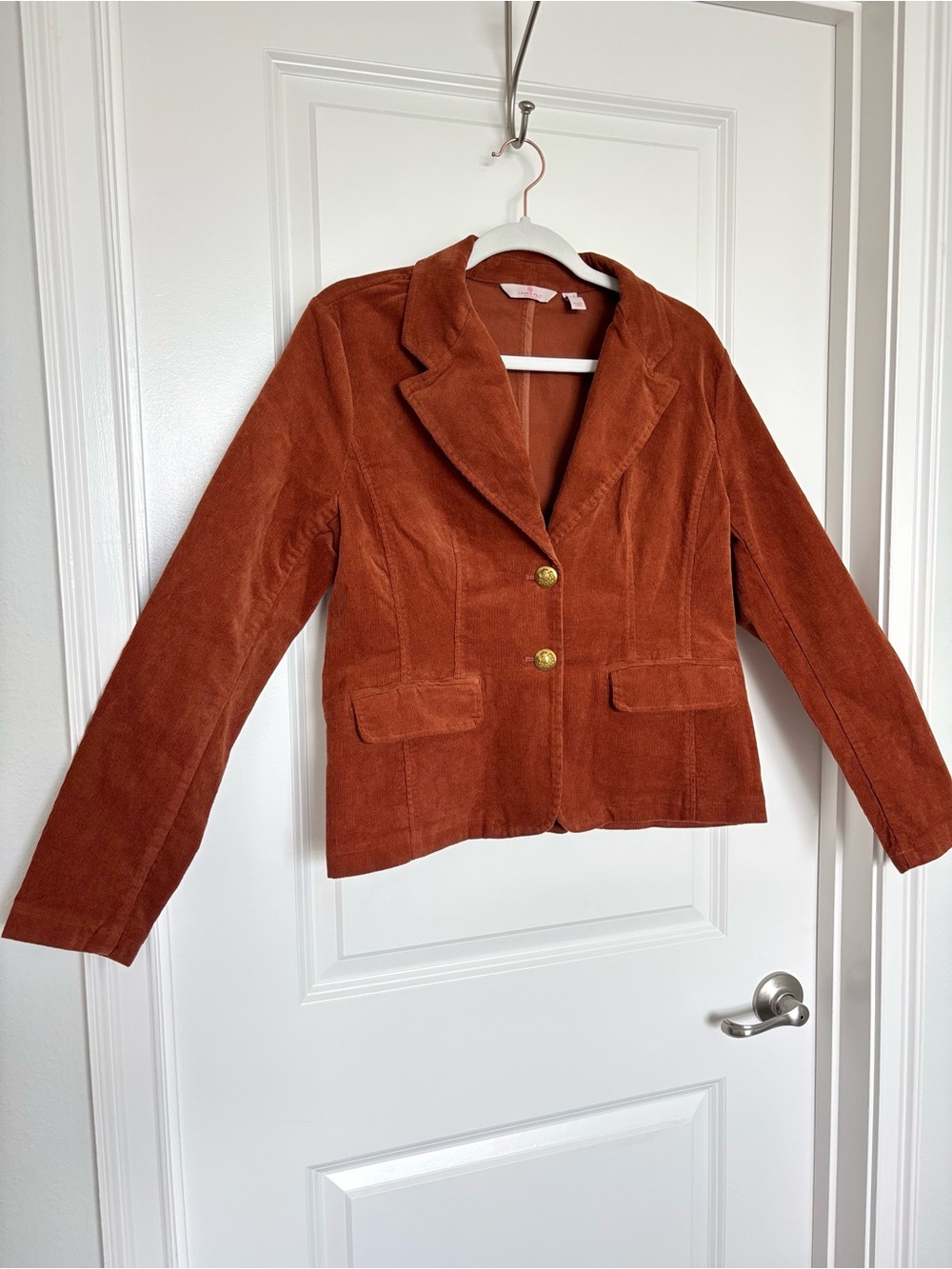 Laurie Felt Corduroy Blazer Rust Burnt Orange Gold Buttons Boho 8 Fall outfit